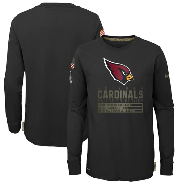 Youth Arizona Cardinals 2020 Black Salute To Service Sideline Performance Long Sleeve T-Shirt